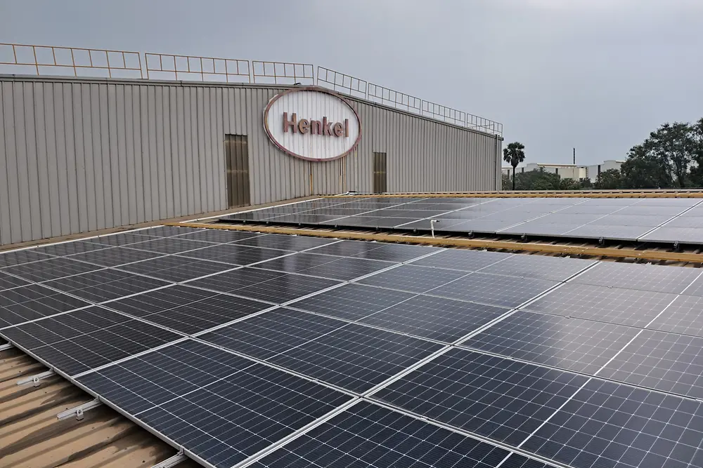 Solar panels on top roof of the Chennai plant in Henkel India