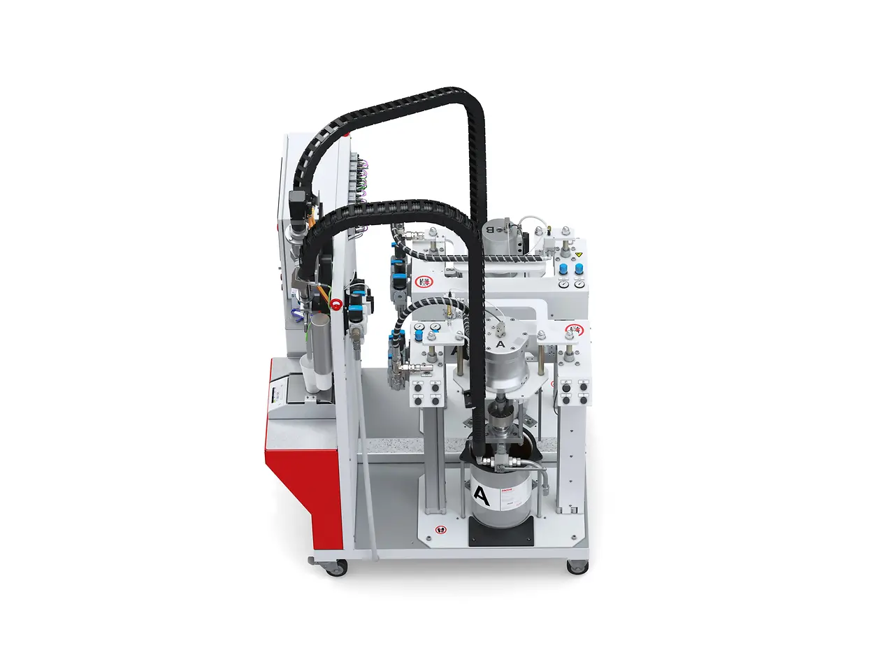 
The Sonderhoff DM80 Static Mix dispensing machine – compact, mobile, reliable and easy to operate – with safety ram press for material feed of 20-liter containers and functions for automatic aeration and ventilation.
